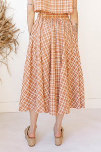 mode, gracie plaid midi skirt