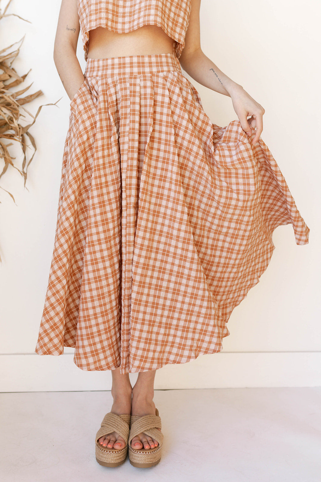 mode, gracie plaid midi skirt