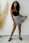 mode, daisy ruffle mini skirt