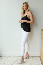 mode, satin + lace cami tank