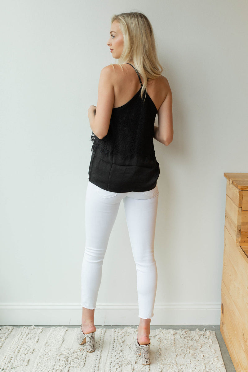 mode, satin + lace cami tank