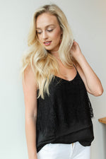 mode, satin + lace cami tank
