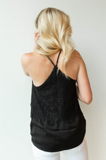 mode, satin + lace cami tank