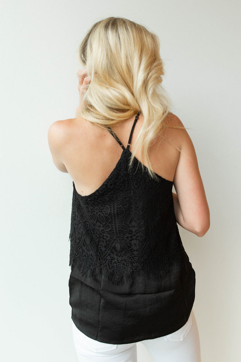 mode, satin + lace cami tank
