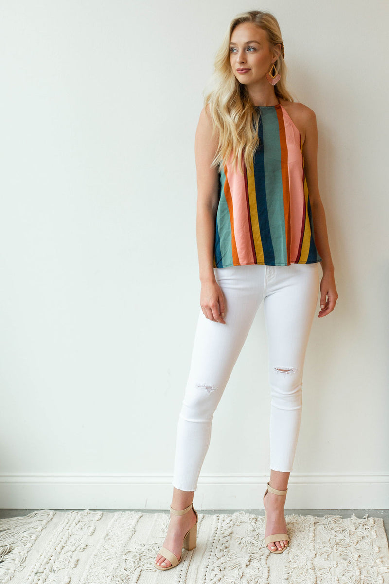 mode, color stripe halter top