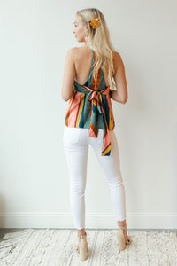mode, color stripe halter top