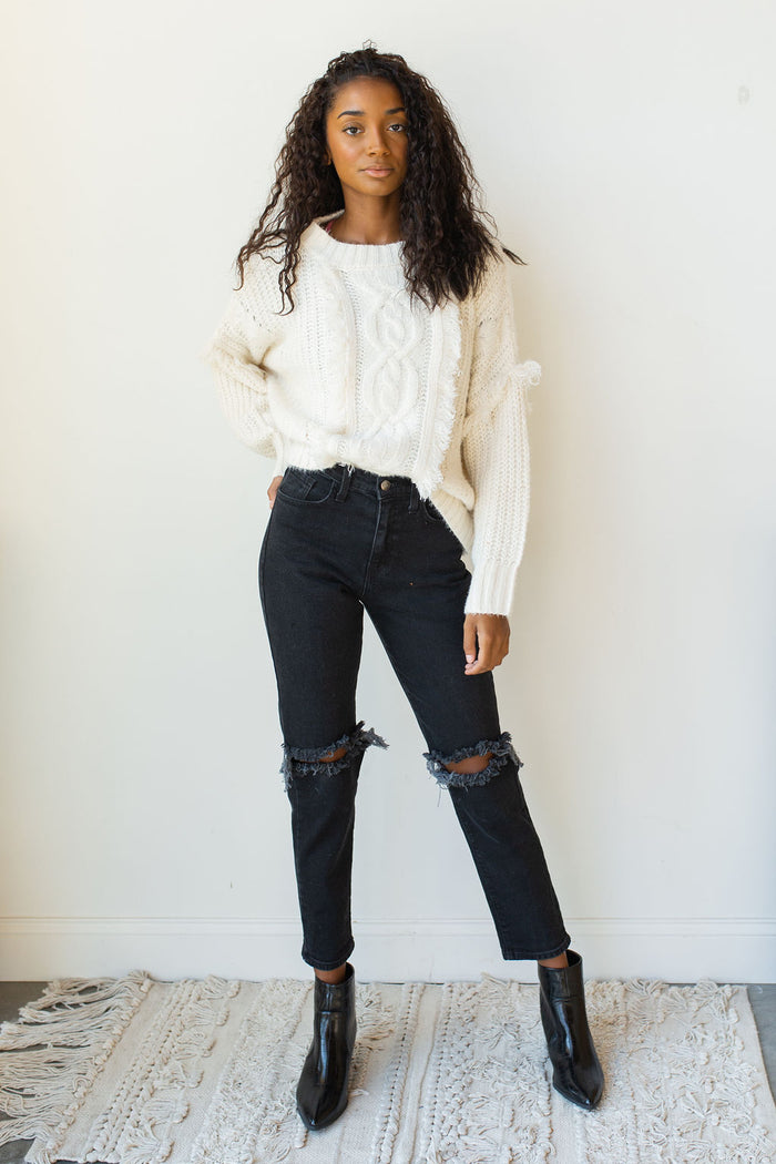 mode, under the sun fray sweater