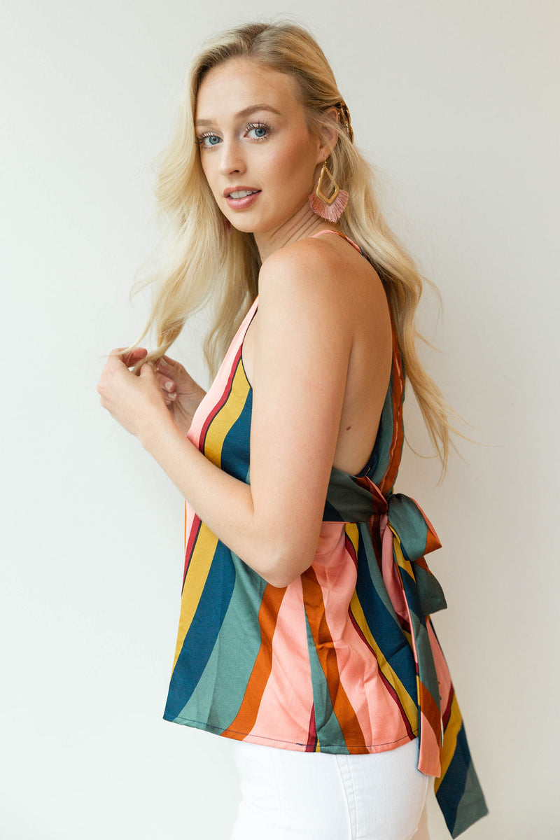 mode, color stripe halter top