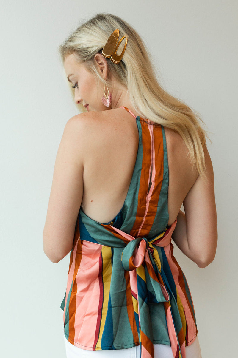mode, color stripe halter top