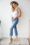 mode, high rise uneven hem crop flare