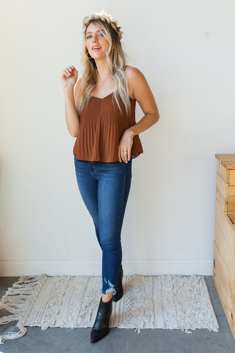 mode, linley black trim lace cami