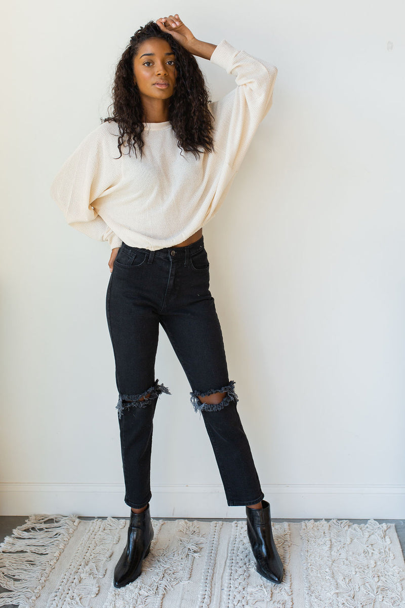 mode, give it up knit cinched pullover top