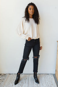 mode, give it up knit cinched pullover top