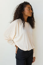 mode, give it up knit cinched pullover top