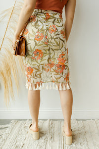 mode, tassel trim burnout velvet skirt