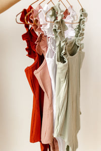 mode, ruffled straps bodysuit