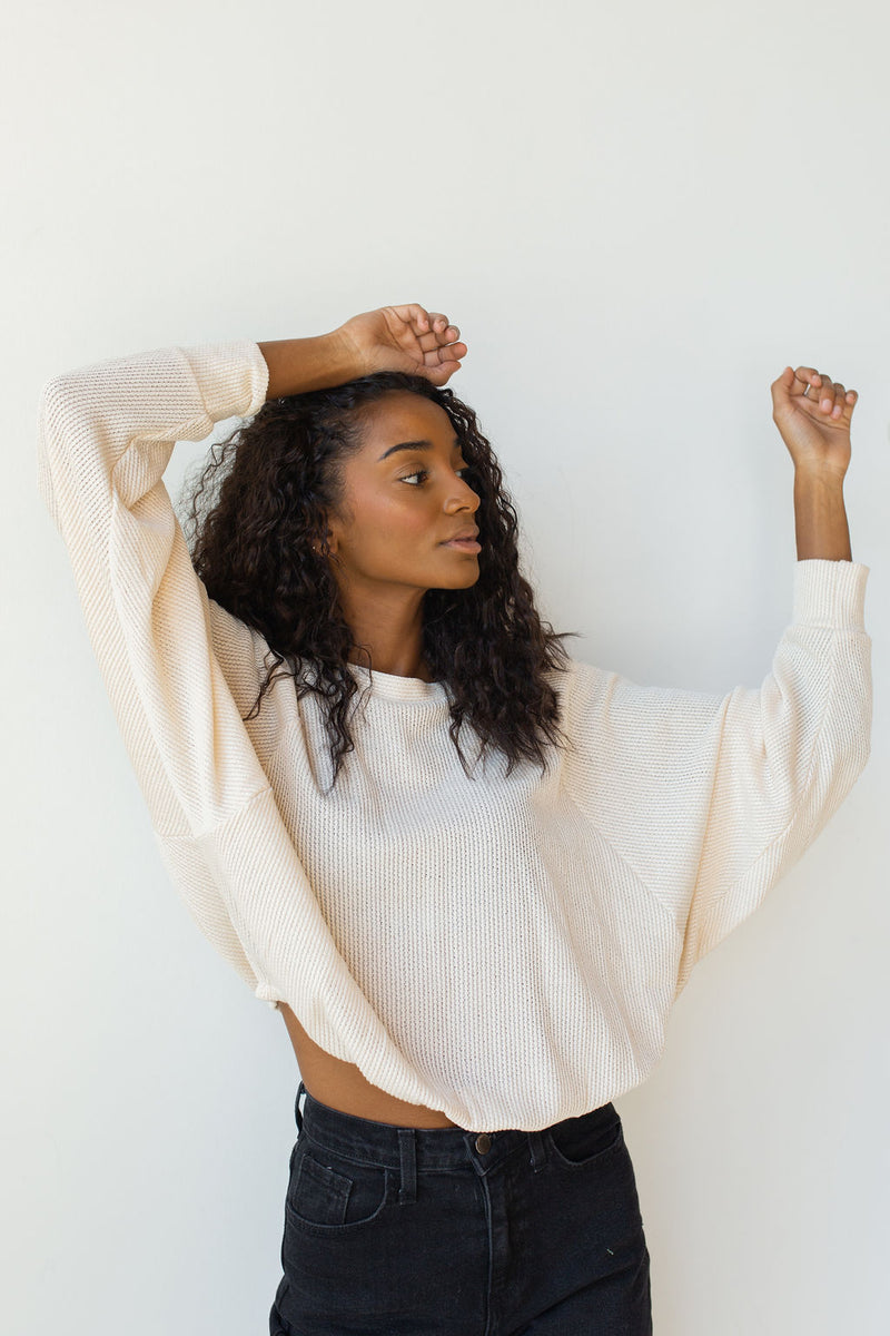 mode, give it up knit cinched pullover top
