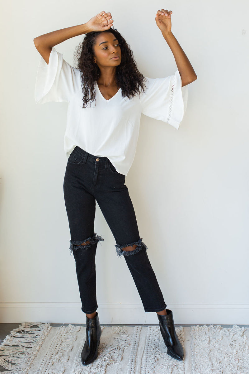 mode, super flow sleeve blouse