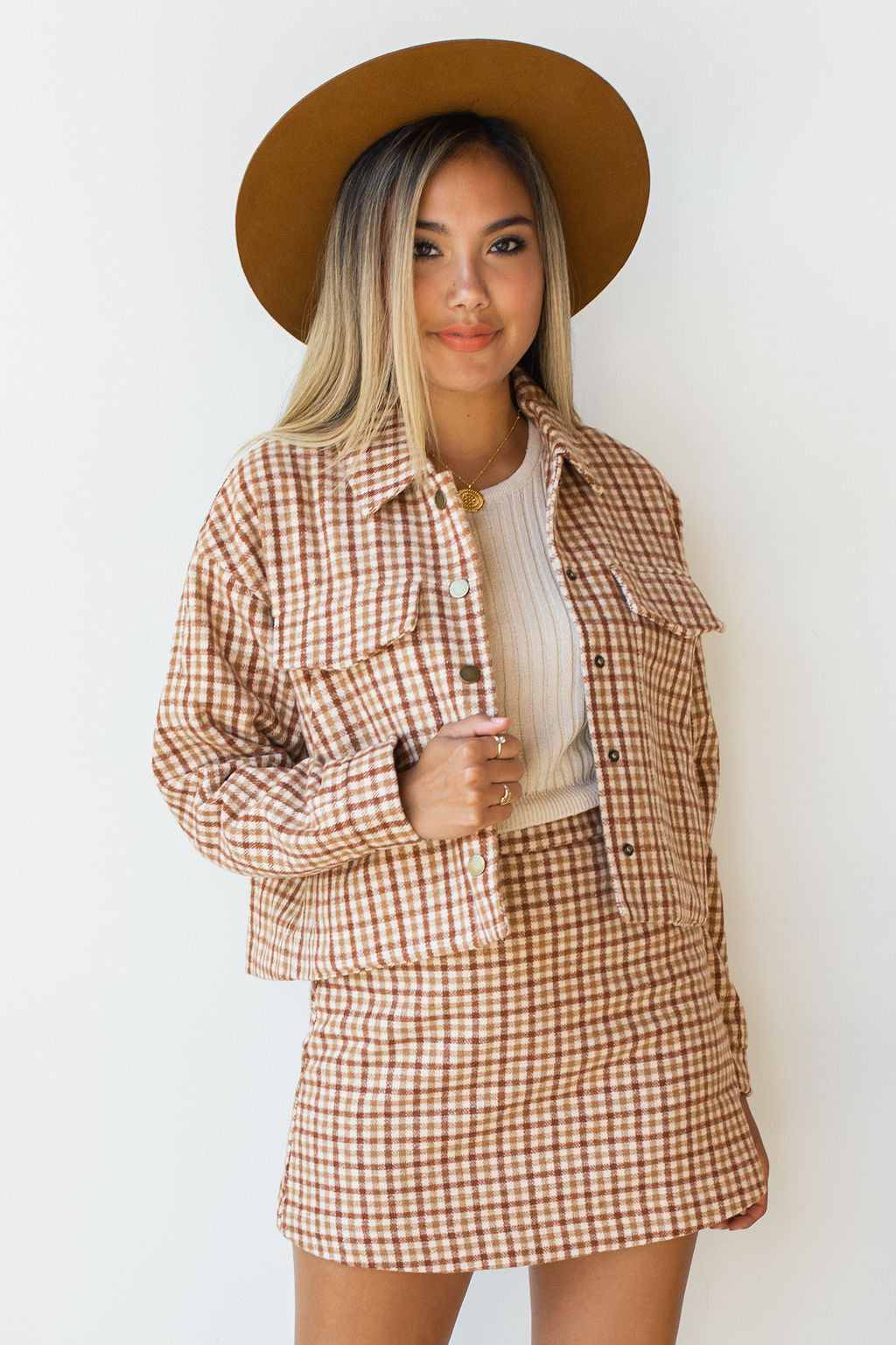 mode, greenwhich check skirt