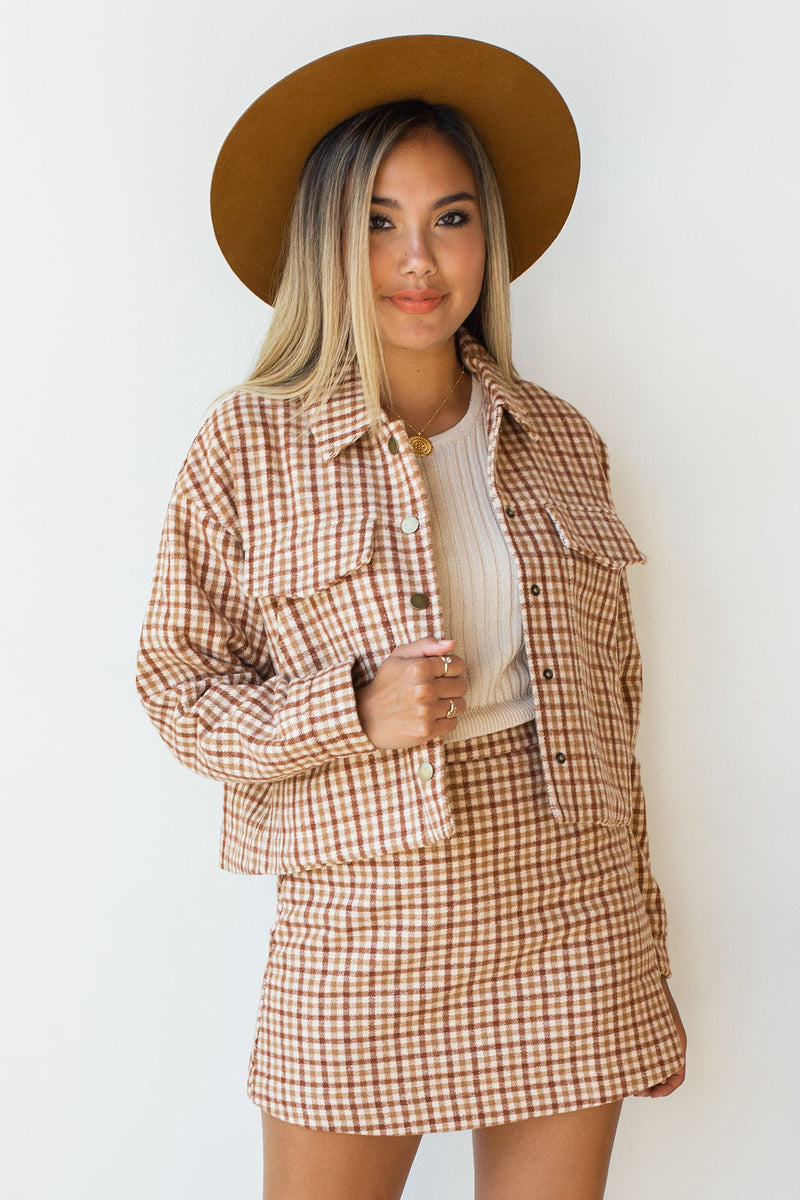mode, greenwhich check skirt