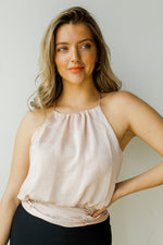 mode, satin high neck rouched tank