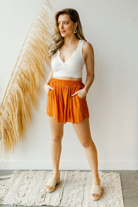 mode, flutter high waisted shorts