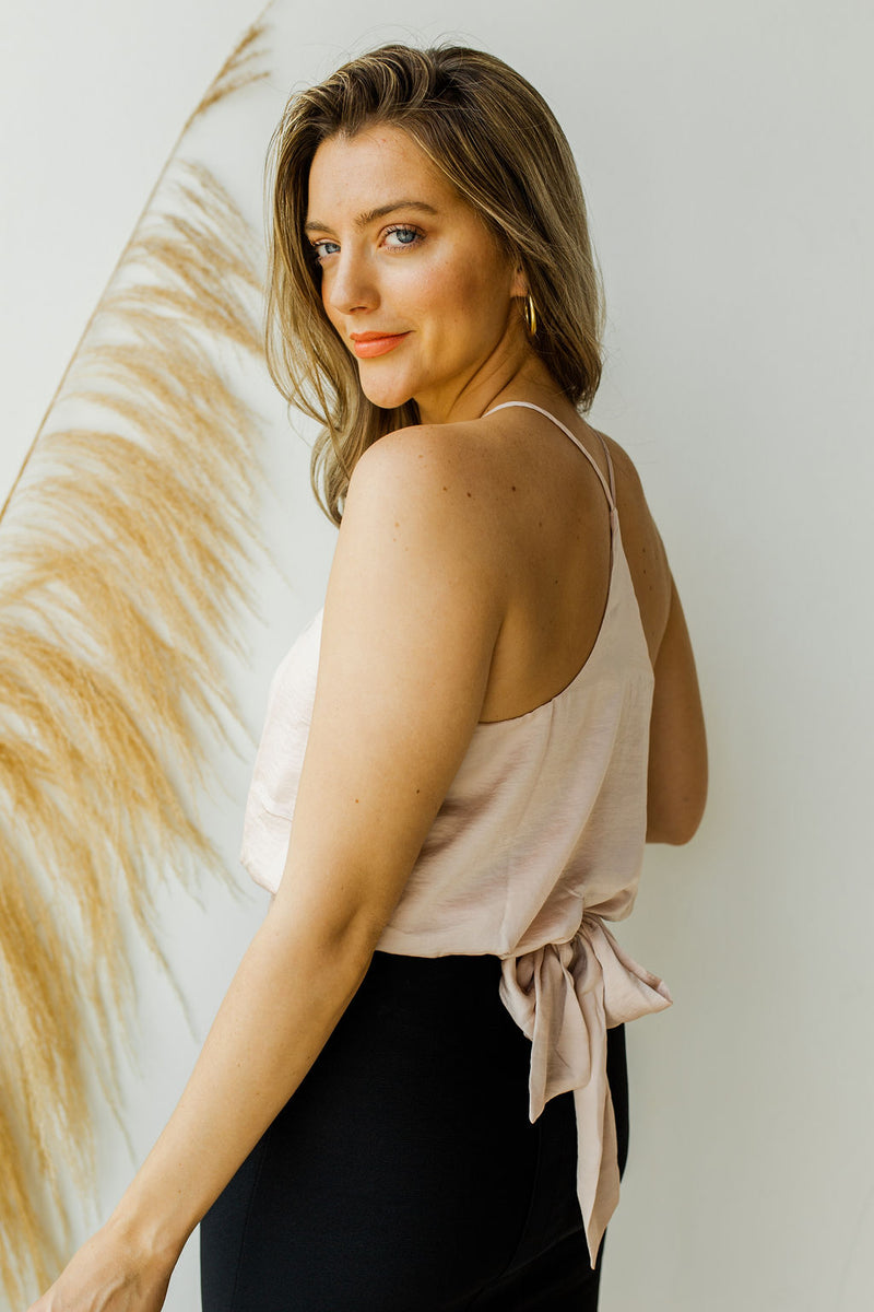 mode, satin high neck rouched tank