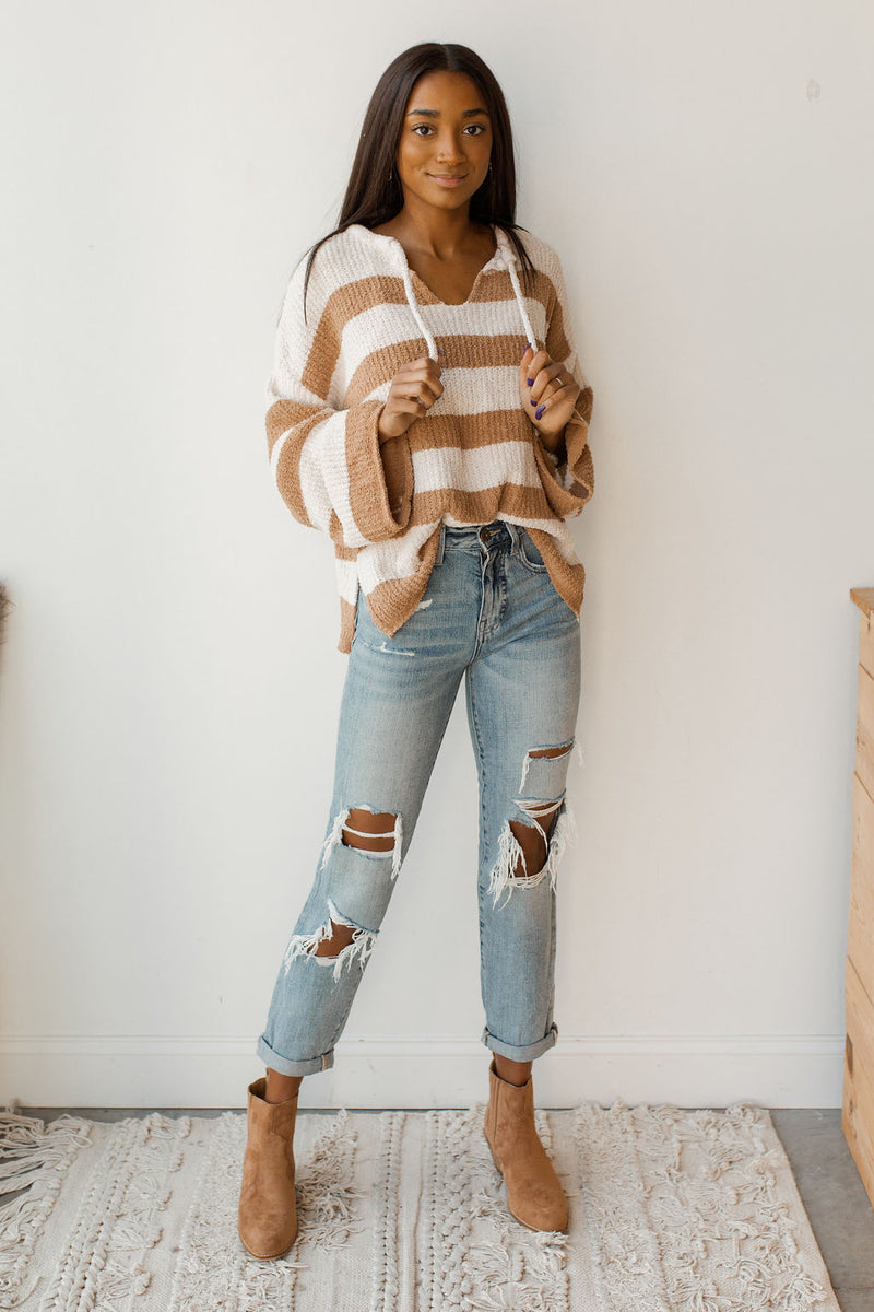 mode, coffee sips striped hoodie