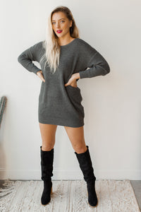 mode, twist back sweater dress