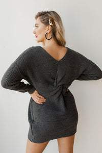 mode, twist back sweater dress