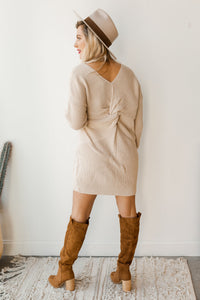 mode, twist back sweater dress
