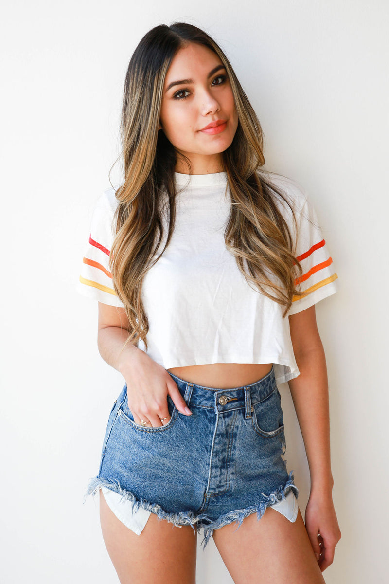 mode, warm colors baseball tee