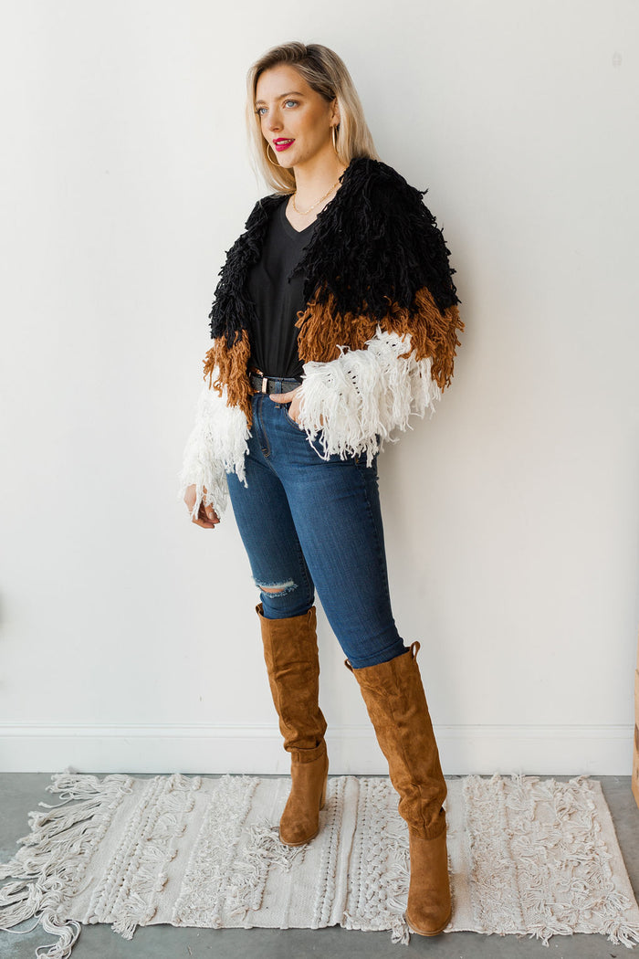 mode, snow down shag jacket