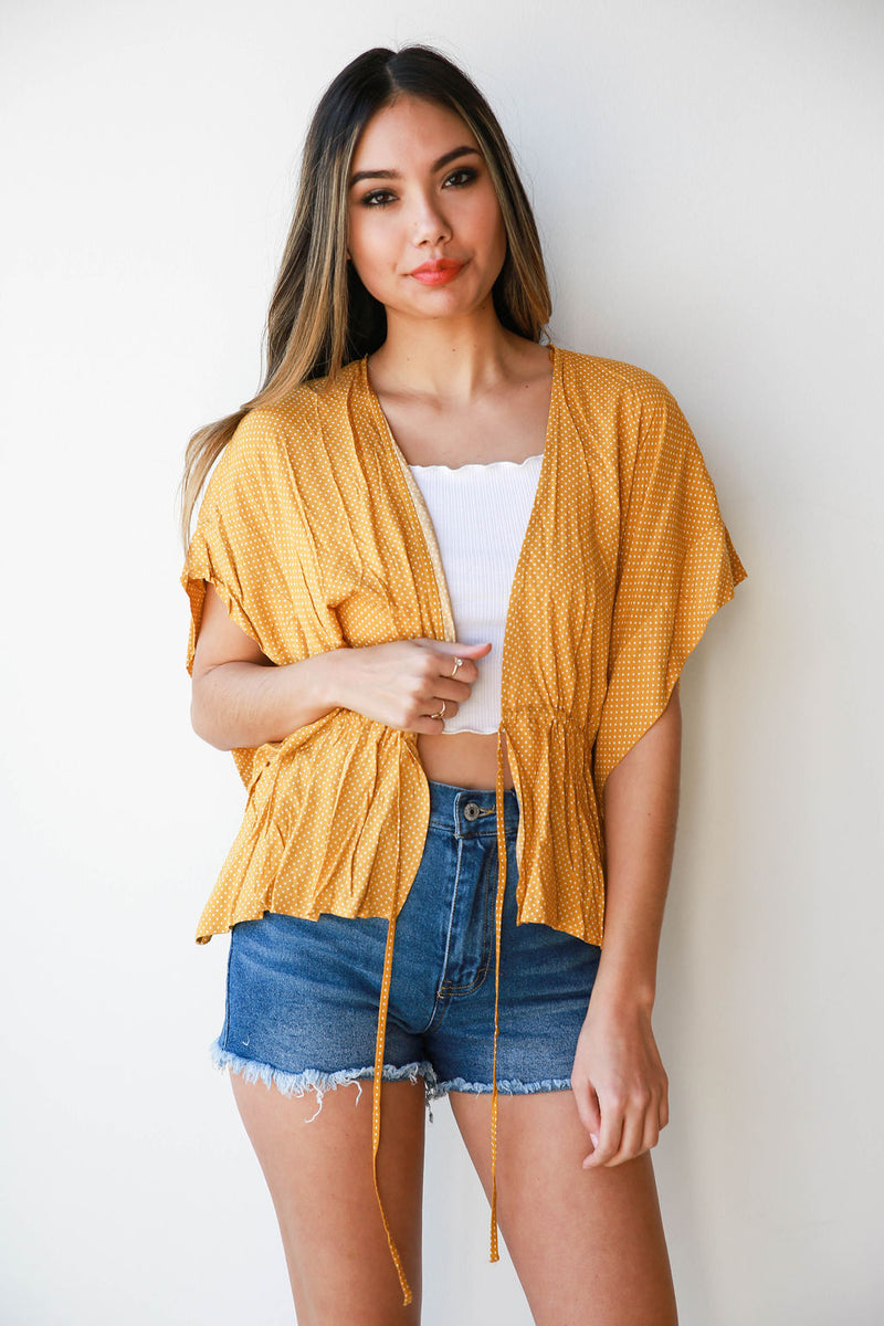mode, dainty dots tie kimono top