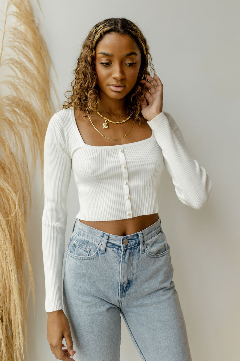 mode, pearl button sweater