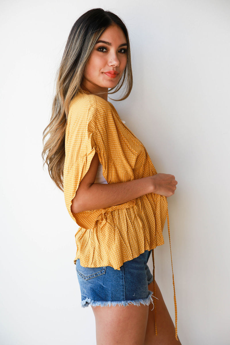 mode, dainty dots tie kimono top