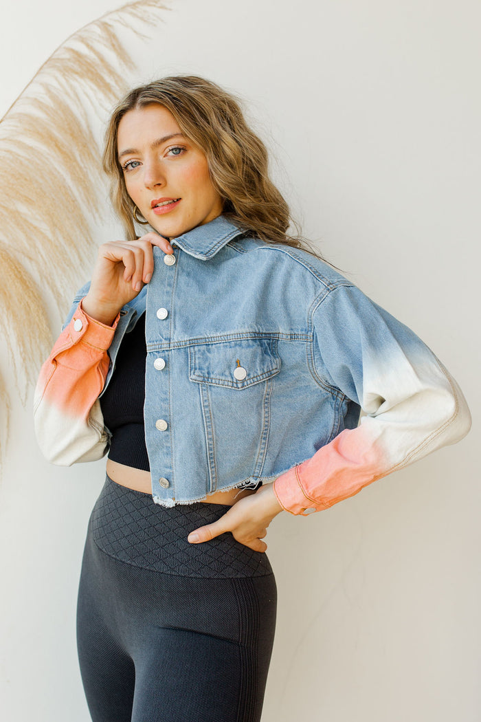 mode, starburst denim dye jacket
