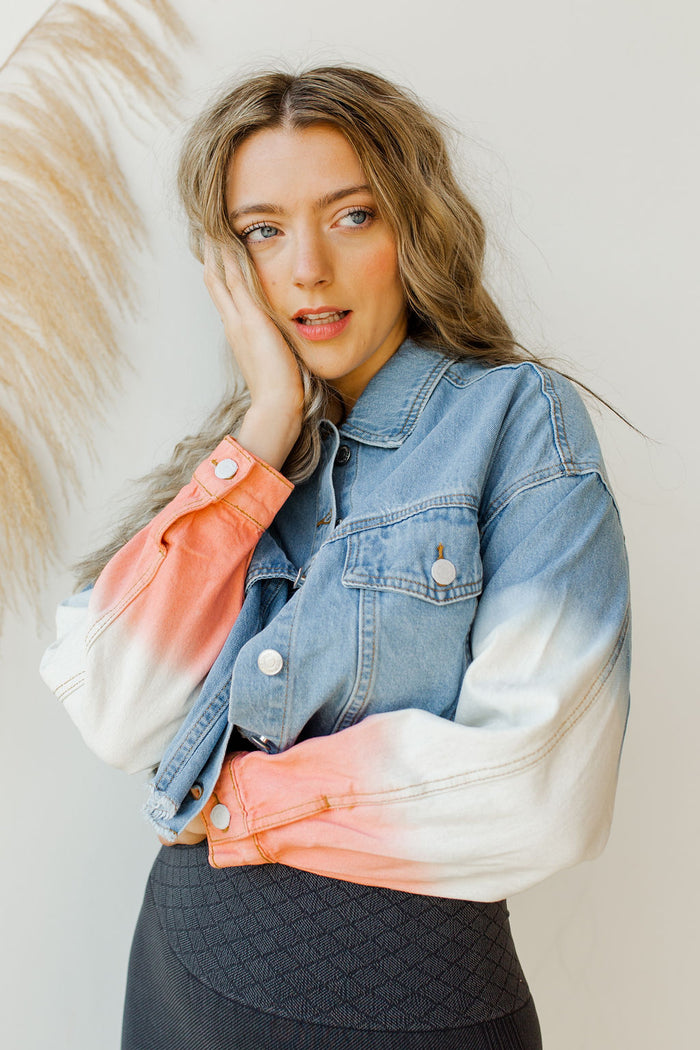 mode, starburst denim dye jacket