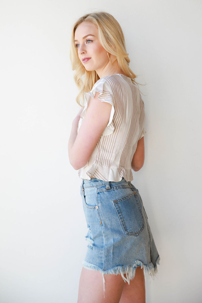 mode, unbalanced denim skirt