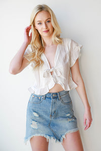 mode, unbalanced denim skirt