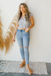 mode, raw edge cap sleeve blouse