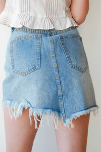 mode, unbalanced denim skirt