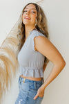 mode, raw edge cap sleeve blouse