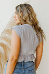 mode, raw edge cap sleeve blouse
