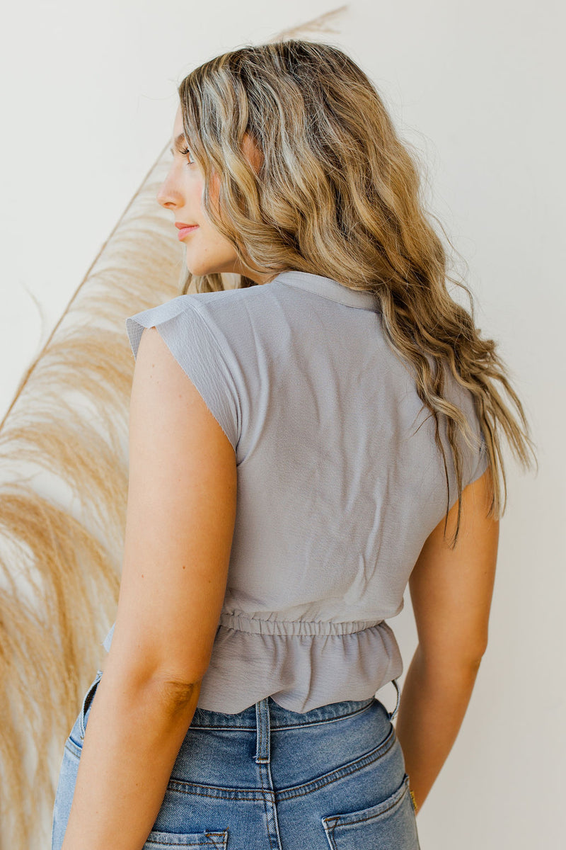mode, raw edge cap sleeve blouse