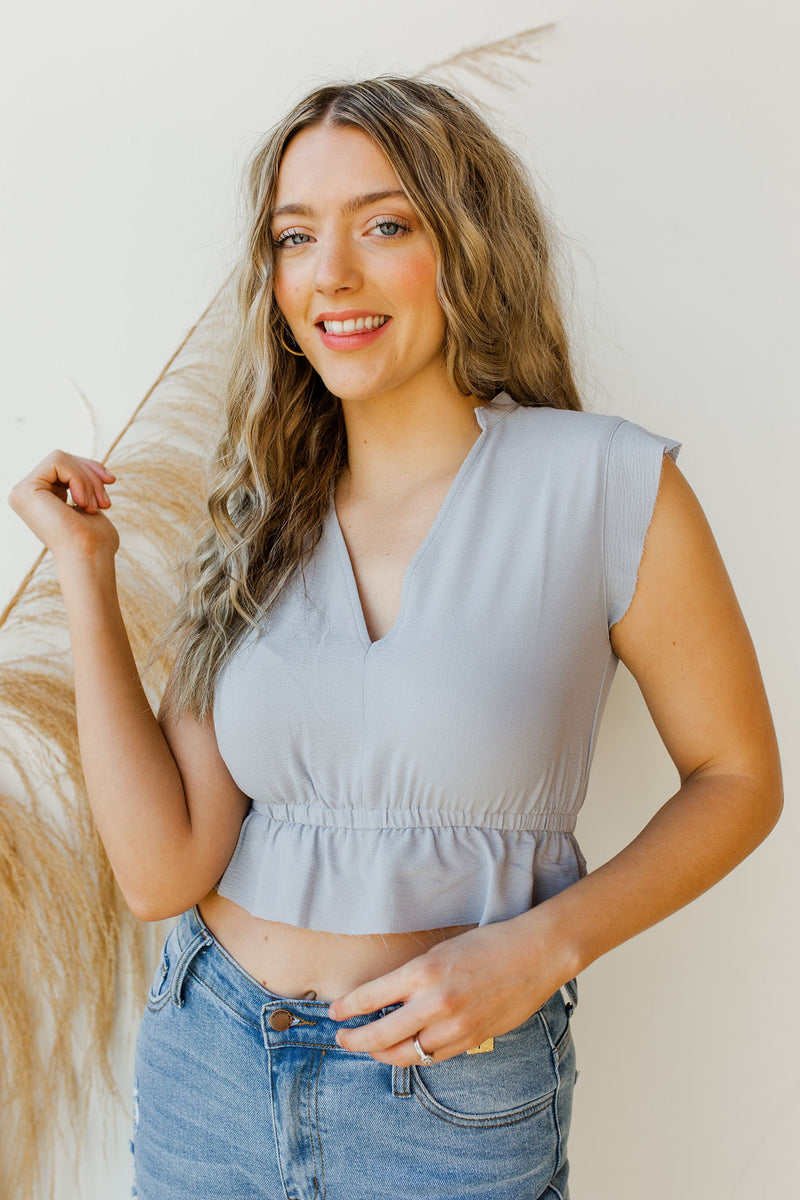 mode, raw edge cap sleeve blouse