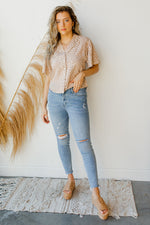 mode, polka dot wide sleeve button down
