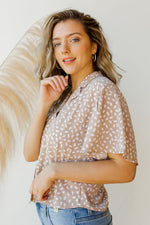 mode, polka dot wide sleeve button down