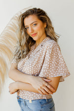 mode, polka dot wide sleeve button down