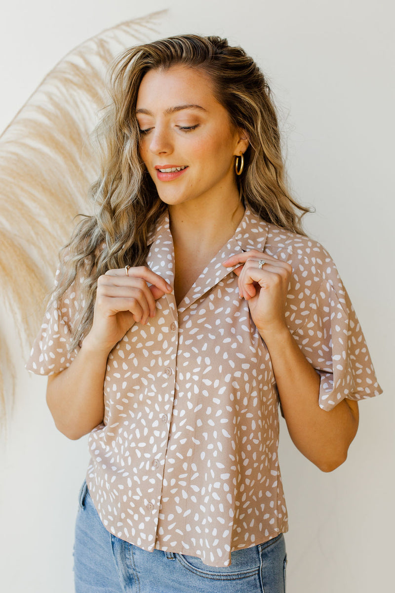 mode, polka dot wide sleeve button down